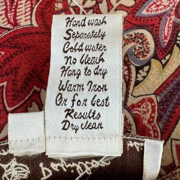 90s Vintage Papillon Tan Terracotta Paisley Print Pearl Button Loose Fit Tunic - Picture 7 of 7